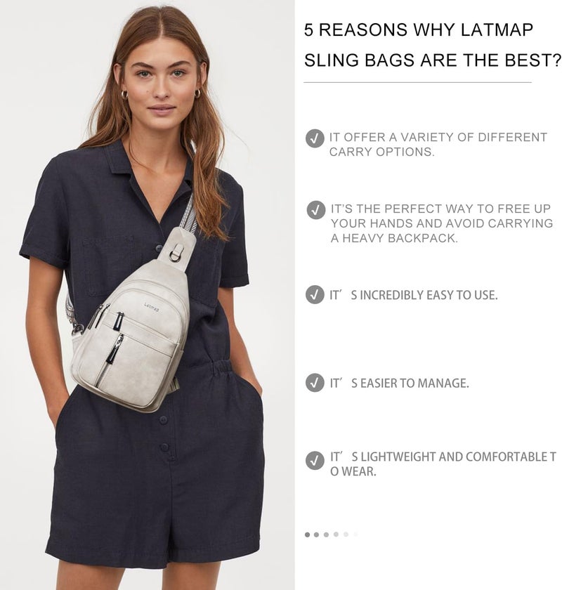 LATMAP 7L Sling Bag For Women Men Backpack Fanny Pack Crossbody Chest Travel Shoulder Belt Bags Purse Handbag PU Leather - Image 3